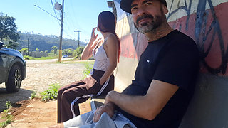 Risky Masturbation with a Stranger at a Bus Stop!