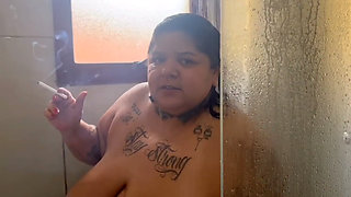 Curvy Smoke Bath Teaser BBW Lights up in the Shower