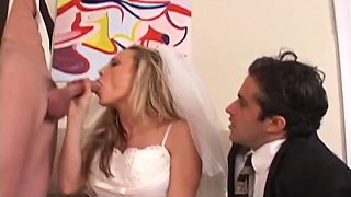 Beautiful bride cuckolds her loser husband on their wedding day