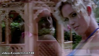 Lesbian Pornstars Jassie and Kylie Worthy Play with Dildos by the Pool - MMM100