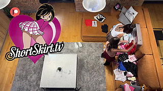 Two Girls Try on Plenty of Clothes with Lingerie and Skirts Also Pantyhose