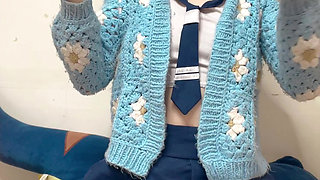 Hana wear school girl cosplay for her new day work