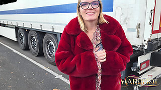 Exhib Parking Hgv: Routier Spots Me and Fucks Me Like a Bitch in the Cab of His Truck