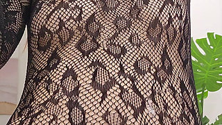 Sloppy Deepthroat & Pussy Slapping in Sheer Fishnet Bodysuit