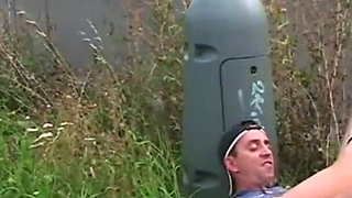 Blonde beauty gets fucked and facialized outdoor