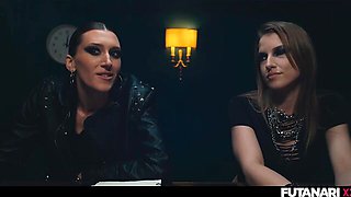Busty Brunette Gets Face Fucked by a Futa
