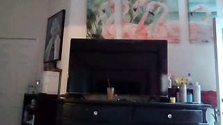 Masturbating in a bra panties and black stockings
