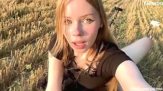 Naked Russian Teen Yuiwoo Fucks Stranger in Forest - Doggystyle Outdoor Sex & Cum Swallow