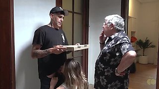 Blonde Wife Cheats on Husband with Pizza Delivery Guy - Big Cock Blowjob and Cum in Mouth