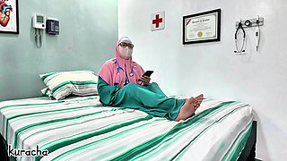 Hijab Muslim Doctor video call with her secret lover on breaktime at Hospital