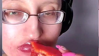 Asmr Paprika Pepper Eating - Asmr, Eye Glasses, Gianess, Lipstick, Big Lips, Mouth, Food, Face Fetish, Long Nails
