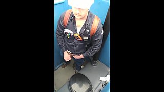 Bearded Hunk Strokes Cock Outdoors in a Porty Potty