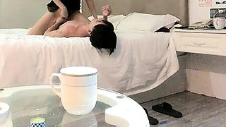 Busty brunette amateur gives sexy blowjob in bedroom