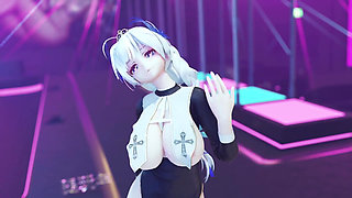 mmd Brilliant Marionette Black and White Erotic Fun Nun Meat Urinal Lewd Pattern Thong White Tiger Pussy