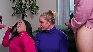 Bi Couples Give Blowjobs in Turtleneck Sweaters