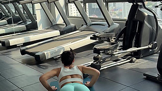 Yoga in a Gym with Boobs Flashing