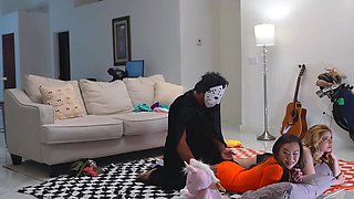 Stepsisters Spooked by Masked Intruder in Wild Halloween Sleepover Romp