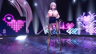 Jiggling Breasts; Bare-bottomed Miniskirt; Crotchless Black Stockings