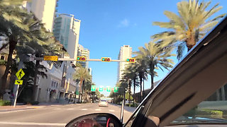 Town Slut Flashes Perky Boobs in Convertible on the Highway