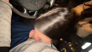 Double blowjob while driving a van