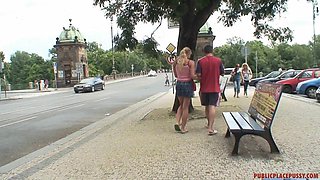 Balls deep pussy fucking in the public place with natural tits Jana