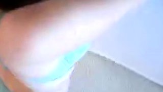 Amateur young brunette enjoys dildo on solo masturbation