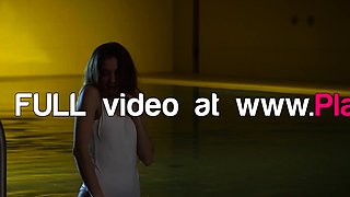 Petite blonde Russian MILF skinny dips