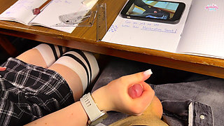 High Schoolgirl Jerking off Better Than Marshmallow Sweet Under the Table