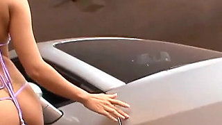 Hot brunette gets fucked hard after washing the car