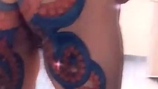 Close up with blonde hottie blowing a large dick