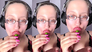 Asmr Paprika Pepper Eating - Asmr, Eye Glasses, Gianess, Lipstick, Big Lips, Mouth, Food, Face Fetish, Long Nails