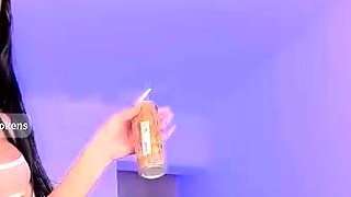 Chubby big tits shemale jerking her big cock