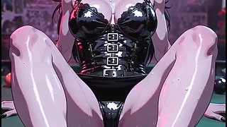 Dark Anime Woman in Bar at Billiards, Rocker Leather