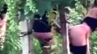 Spying blonde hooker fucking in the woods