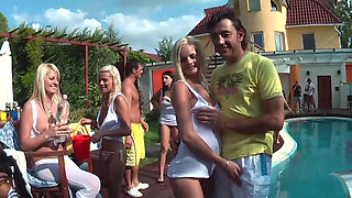Pool party full of sucking, threesome fuck and group fuck