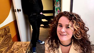 Brunette teen swallowing cum in POV blowjob