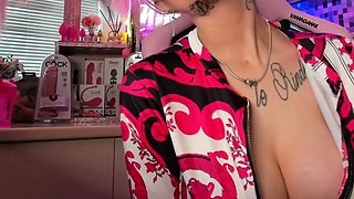 Blonde mature with big boobs masturbates in bed