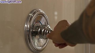 BDSM Ebony 3way fucked by BBC lovers in hairy choco muff