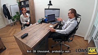 Loan4k. she came in to get a loan and left with her cunt fucked moist