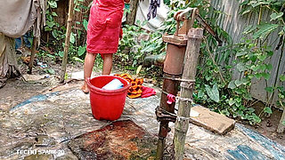 Refreshing Outdoor Bath in an Open Field
