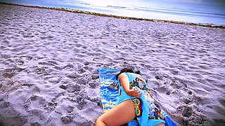 Hairy MILF Gets Fingered by Stranger on Public Beach - Big Natural Tits & Perfect Ass