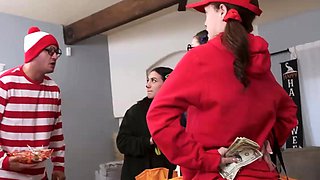 Trick or treat foursome with girlfriends