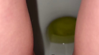Quick Piss in the Toilet in Casual Clothes & Flip Flops
