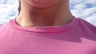 Cute Roller Skater with Braids Shows You Tits
