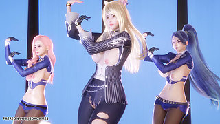 [mmd] Twice - Talk That Talk Ahri Seraphine Kaisa Sexy Striptease League of Legends Hentai Uncensored 4K 60fps