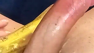 She Uses a Big Banana on a Big Dick to Make Him Cum Fast