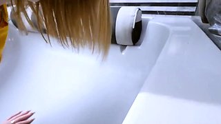 Pretty blonde is getting her tight pussy fucked hard by horny stepbro in a bath tub