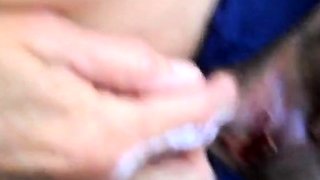 Hairy pussy girl gets fucked and filled with cum