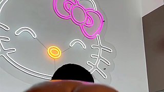 Impudent ebony slut with a bubble butt rides a huge black dildo with enthusiasm