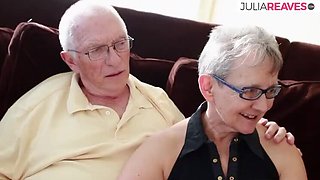 Granny fucks young student while grandpa watches cuckold sex